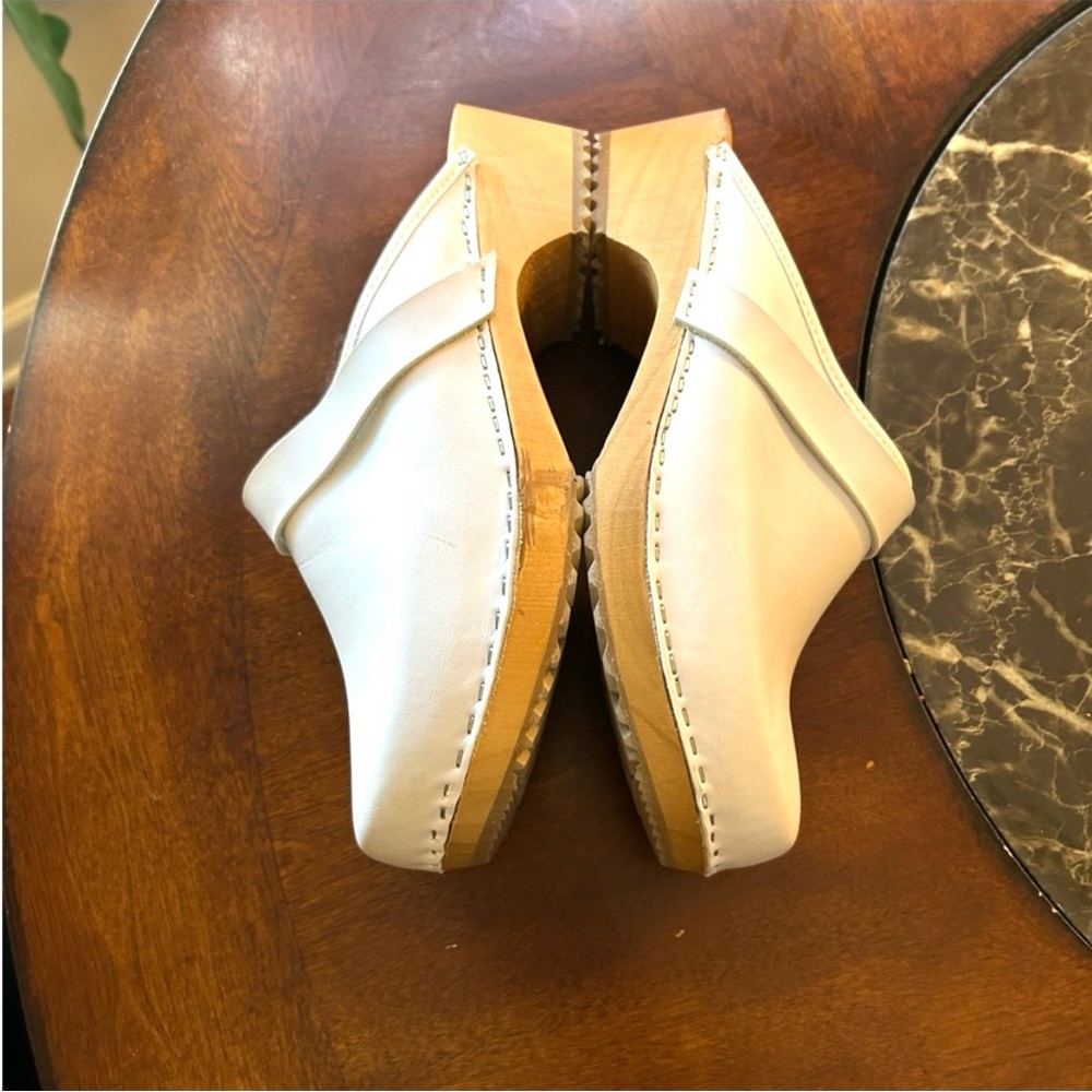 NEW BJORK Maja White Wood Look Sole 42 Open Back LEATHER Clogs (10.5) nurse - Picture 13 of 16